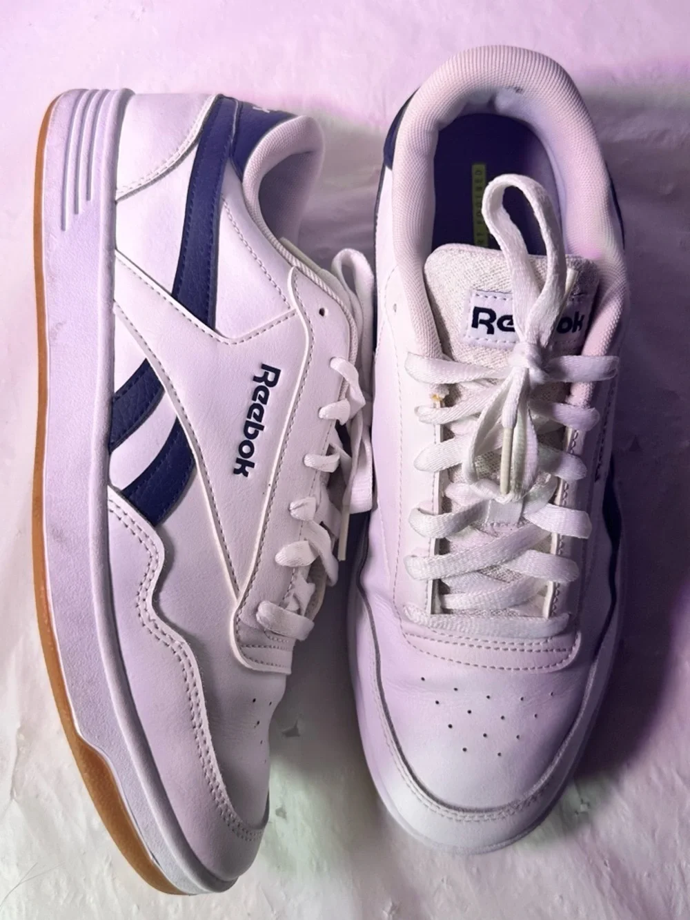 Reebok White Sneakers with Navy Side Stripes